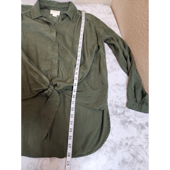 Maeve‎ Olive Green 'Tuesday Blouse' Button Down Tie Front Top Size S - Picture 6 of 6